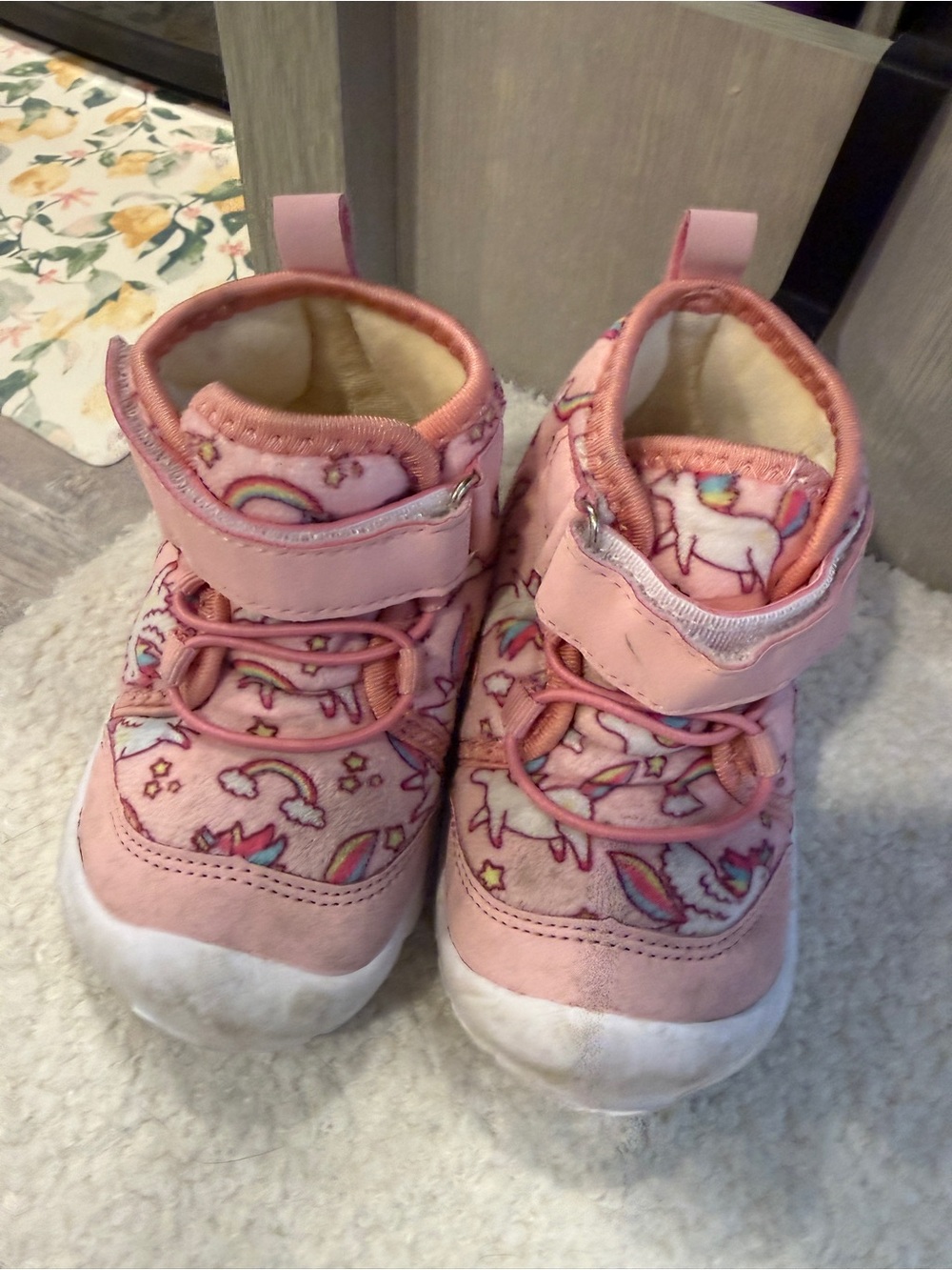 Toddler Girls Unicorn Rainbow Winter Boots – Size 4 | Pink Cozy Boots - Picture 2 of 6